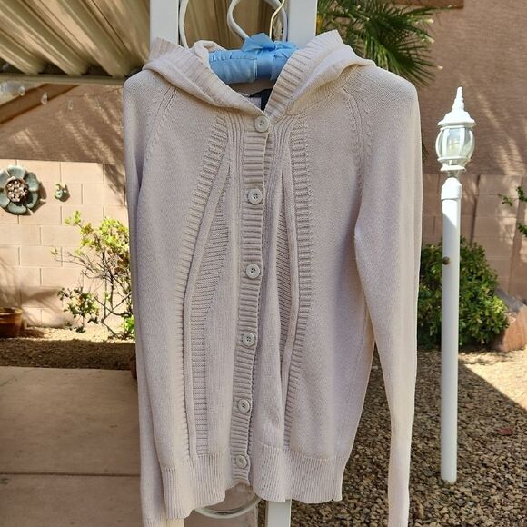 Women's Large Cream Hooded Calvin Klein Hooded Sweater - Picture 1 of 5